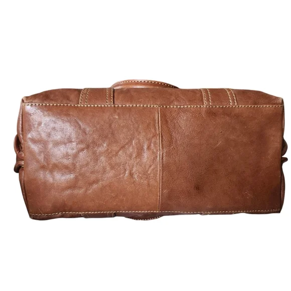 FRYE Melissa Dark Brown CognacDomed Leather Satchel Bag Double Rolled Handles - Picture 5 of 13